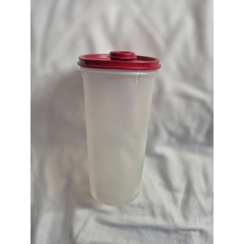 Vintage Tupperware Red & Clear 6-Cup 48oz Beverage Container With Flip-Top Lid